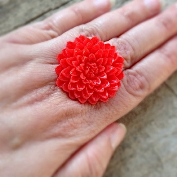 LOT OF 3 Red Flower Rings Bundle - Adjustable - SOLD AS IS - Picture 5 of 8